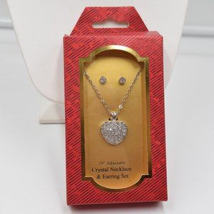NWT Crystal Heart Necklace and Earring Set